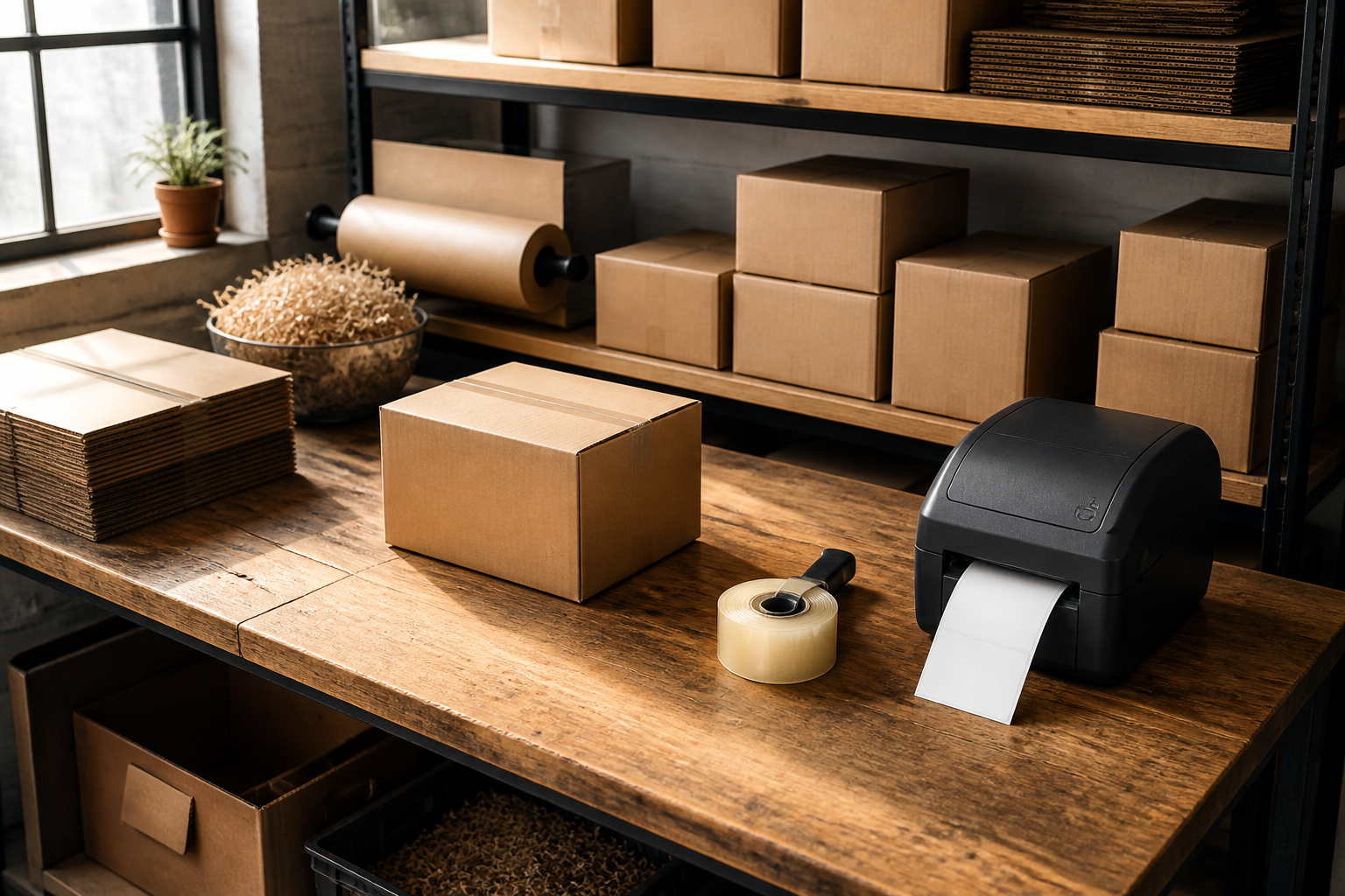Ergonomischer Packplatz für ein kleines Versandteam