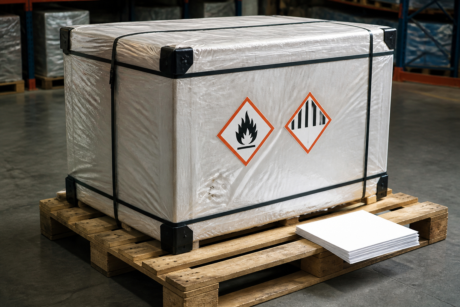 Kontrolle eines gekennzeichneten Gefahrgutpakets vor dem Transport