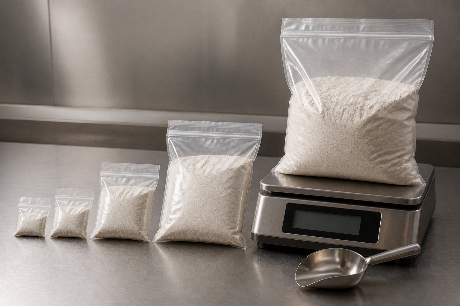 Probenbeutel in verschiedenen Größen für kleine und große Pulverproben