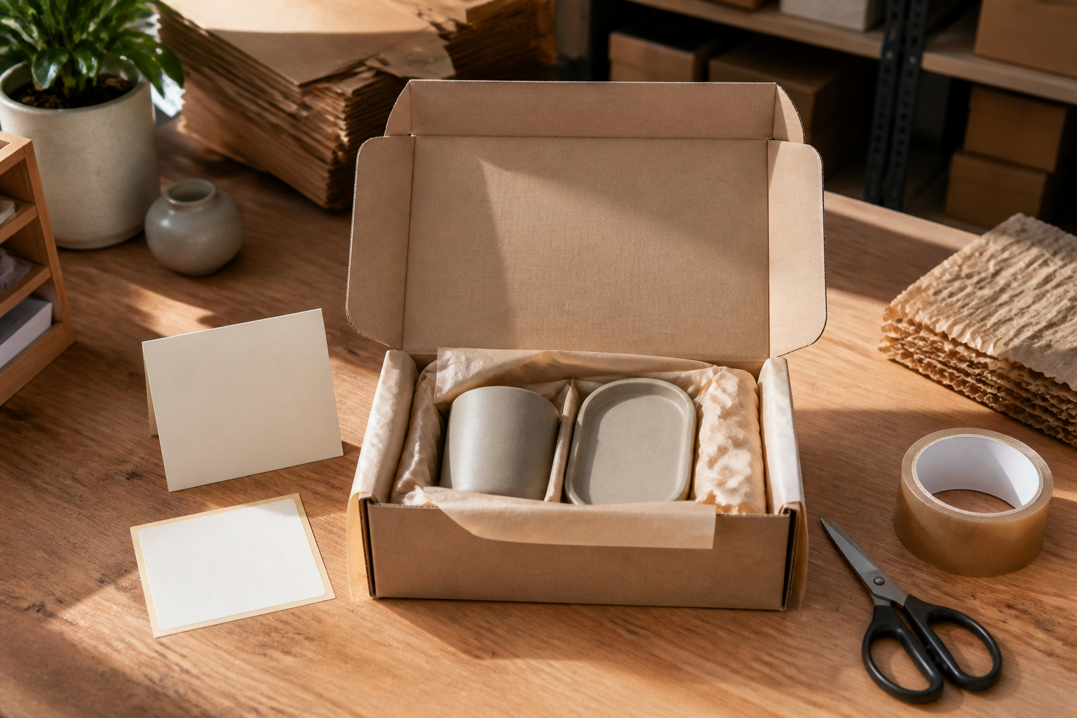 Professioneller B2B-Verpackungsarbeitsplatz für ein geplantes Unboxing