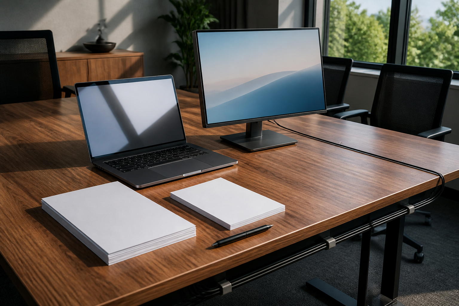Professionelles Demo-Setup mit organisiertem Kabelmanagement bei einem Kundentermin