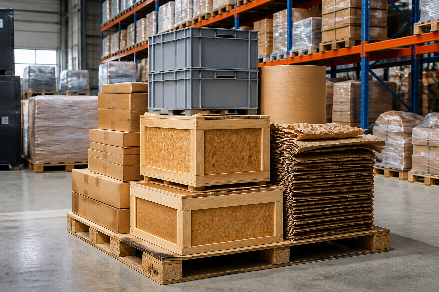B2B-Logistik mit Versandkartons und Paletten nach Verpackungsgesetz