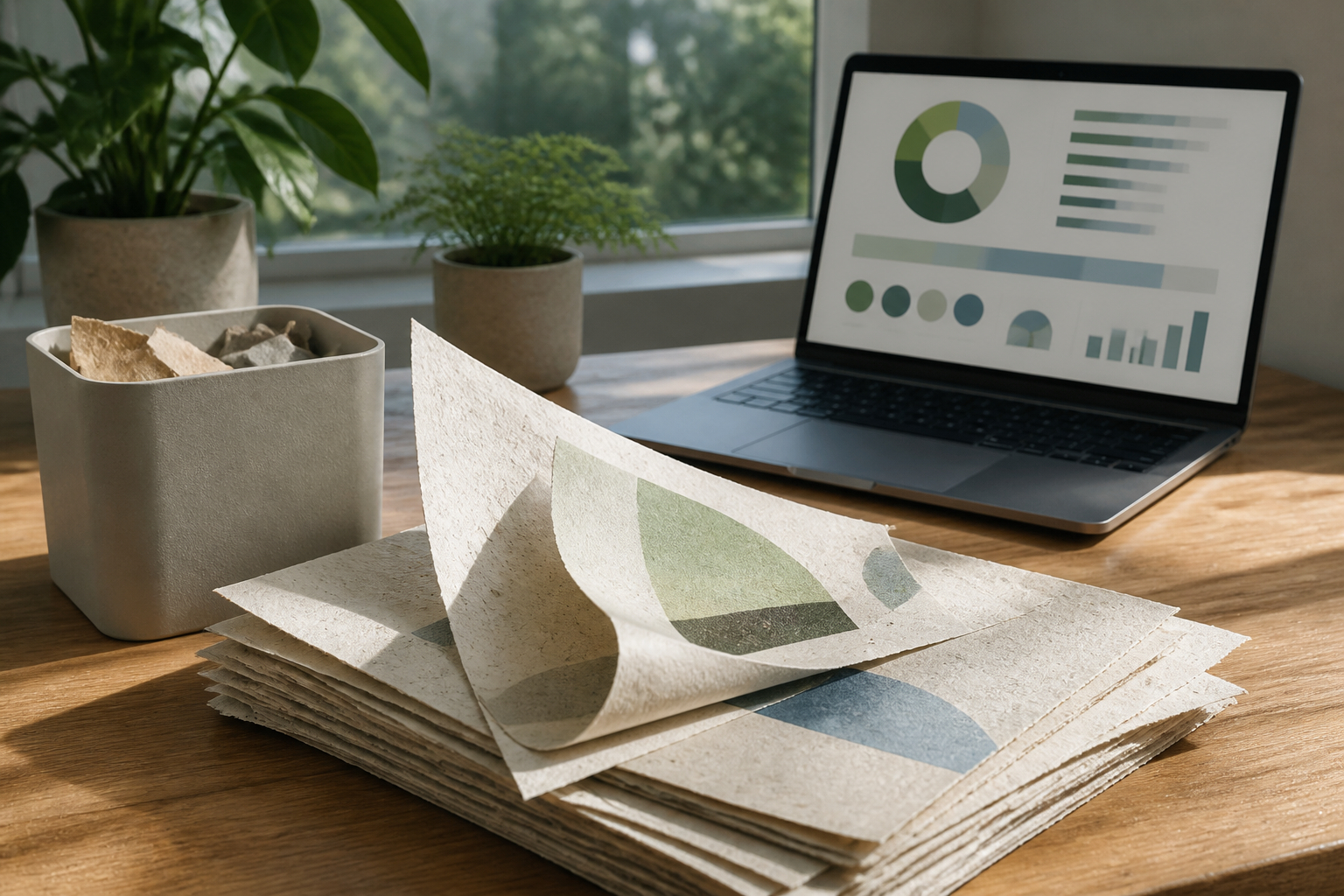 Recyclingpapier und nachhaltige Bürokommunikation mit Kennzahlen