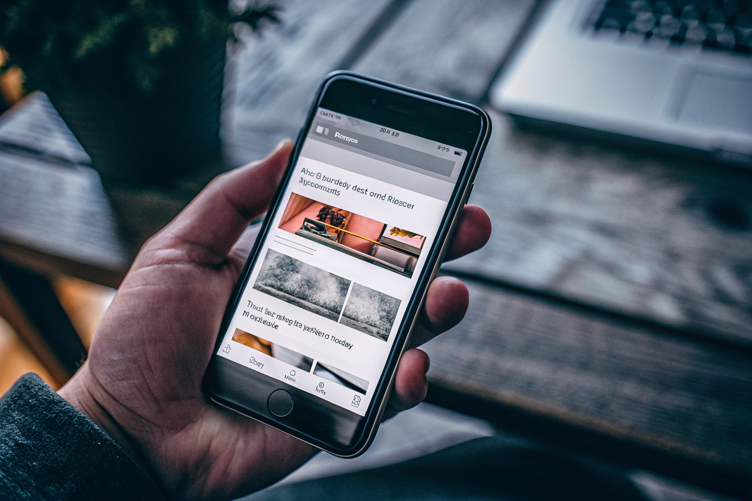 Detailaufnahme einer mobilen Webseite, die responsiv auf einem Smartphone dargestellt wird Mobile Webseite responsiv auf Smartphone