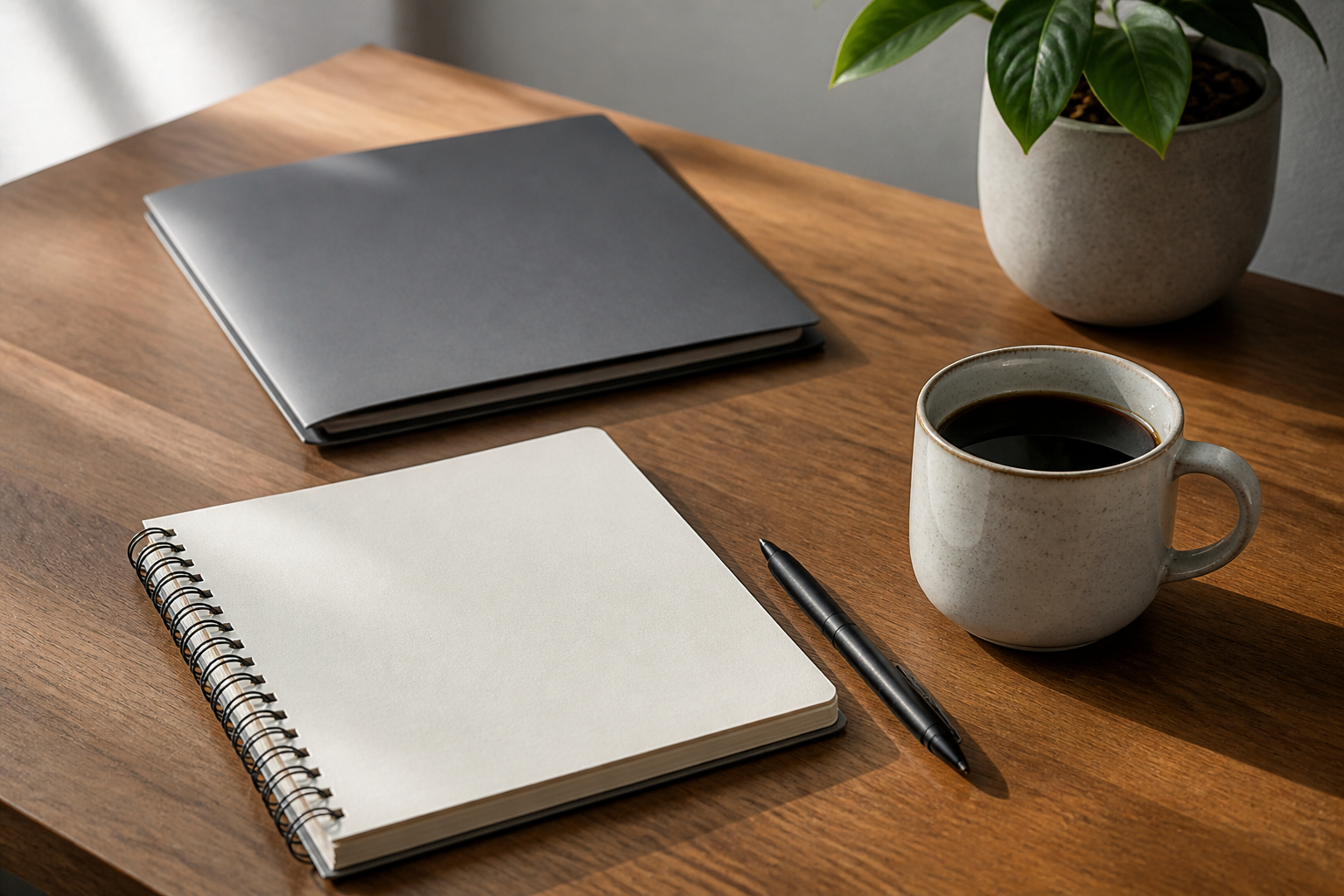 Nützliches Recruiting-Giveaway mit Notizbuch und Tasse auf einem Schreibtisch