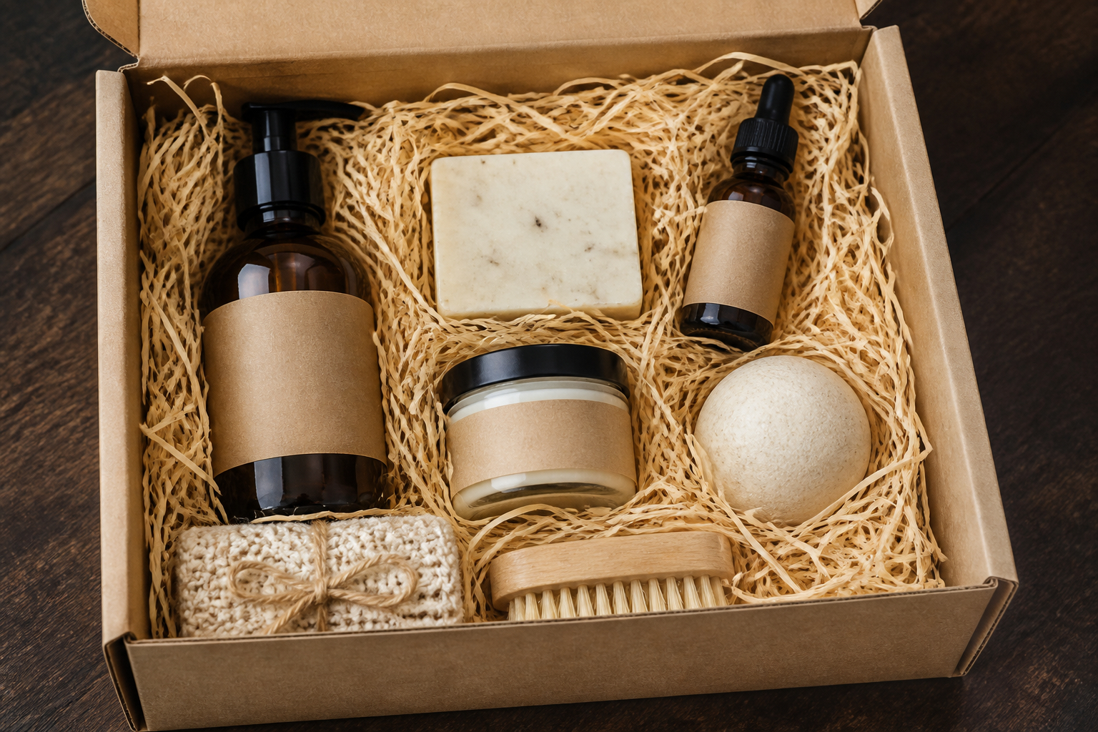 Füllmaterial schützt kleine Produkte in einer Geschenkbox