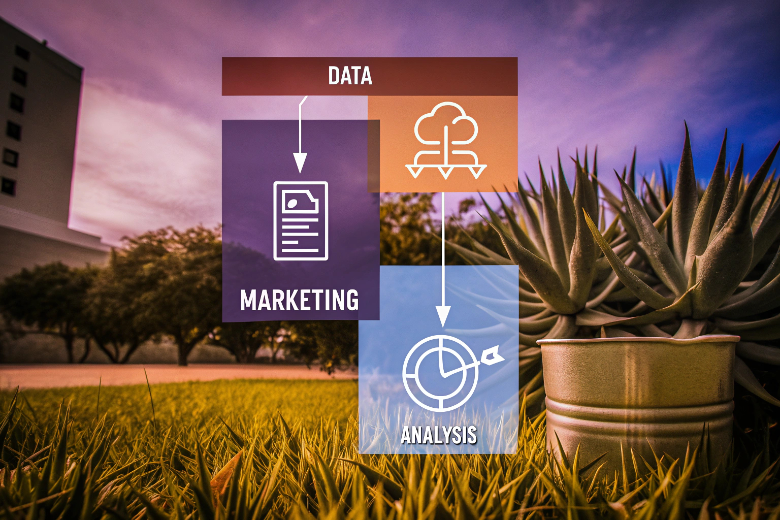 Diagramm, das den Prozess der Datenanalyse im Marketing zeigt, von der Datenerfassung über die Analyse bis hin zur Umsetzung von Erkenntnissen. Prozess der Datenanalyse im Marketing