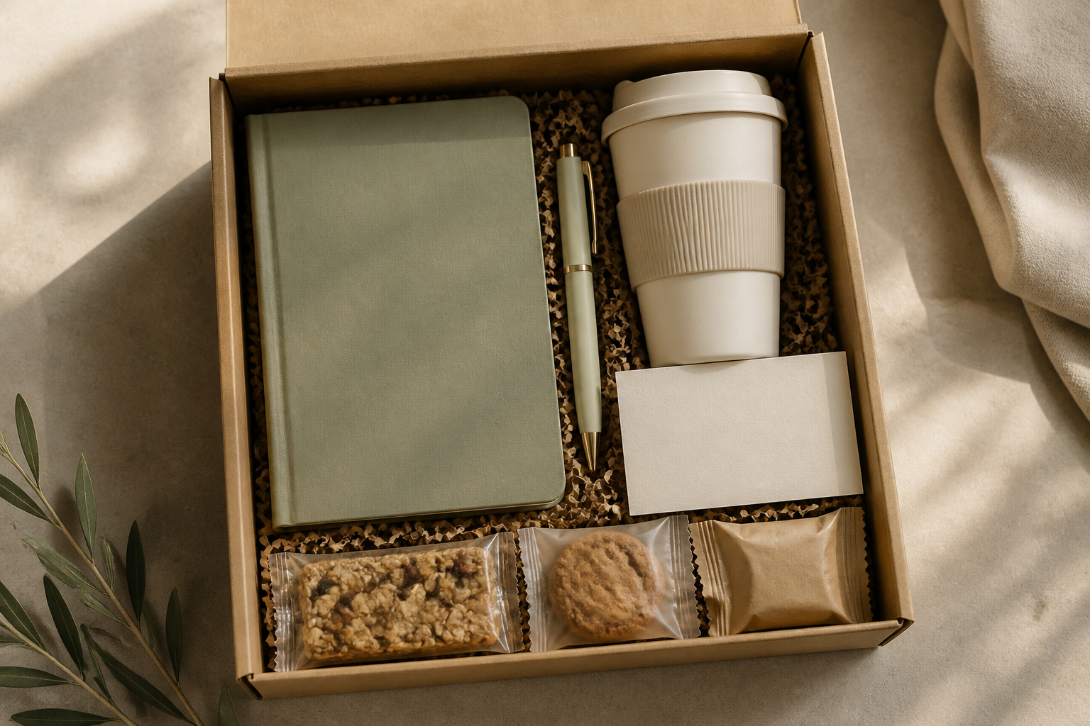 Praktische Mitarbeiter-Willkommensbox mit nützlichen Büroartikeln