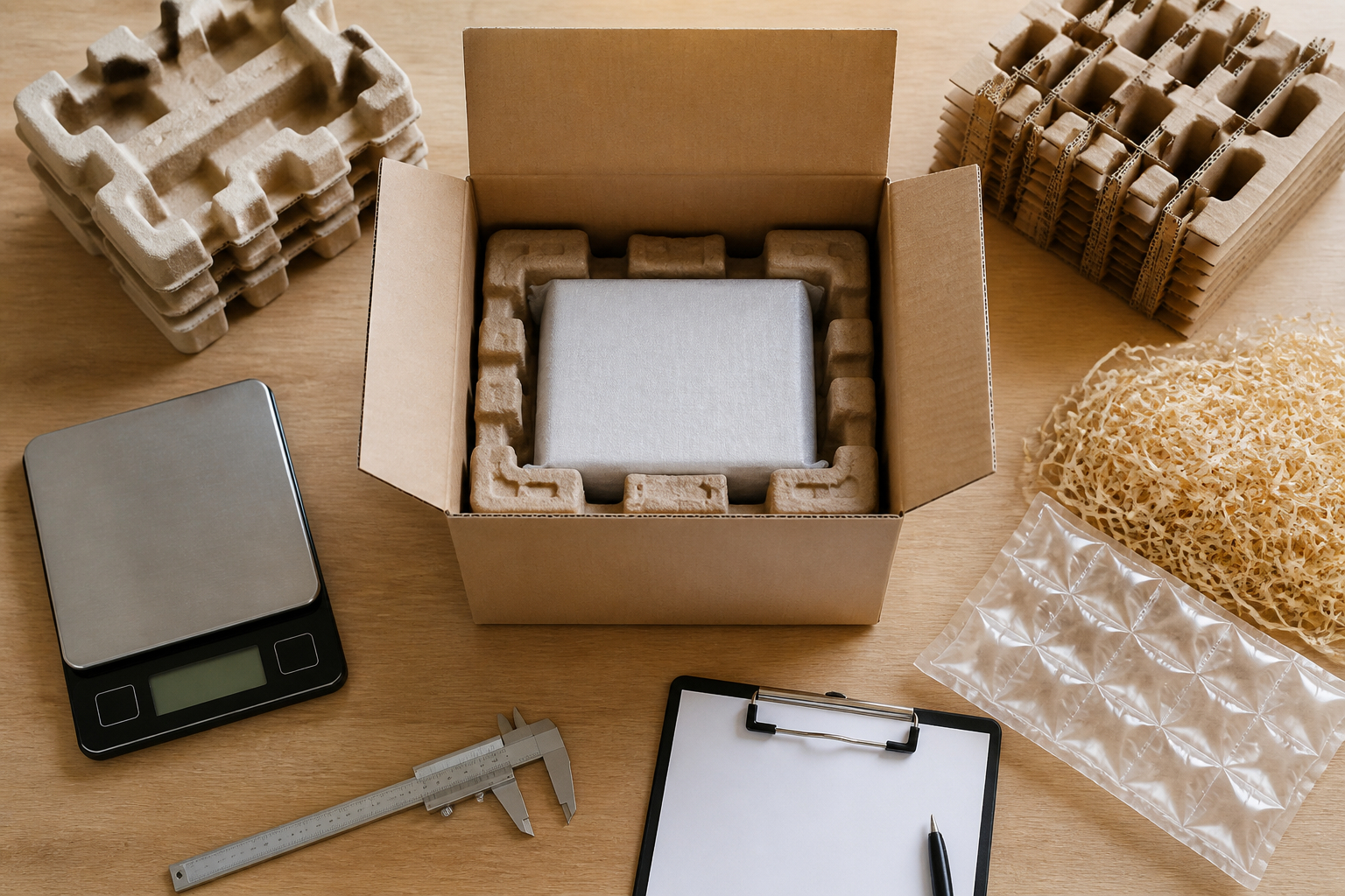 Vorbereiteter Prüfplatz zum Testen von Verpackungsprototypen