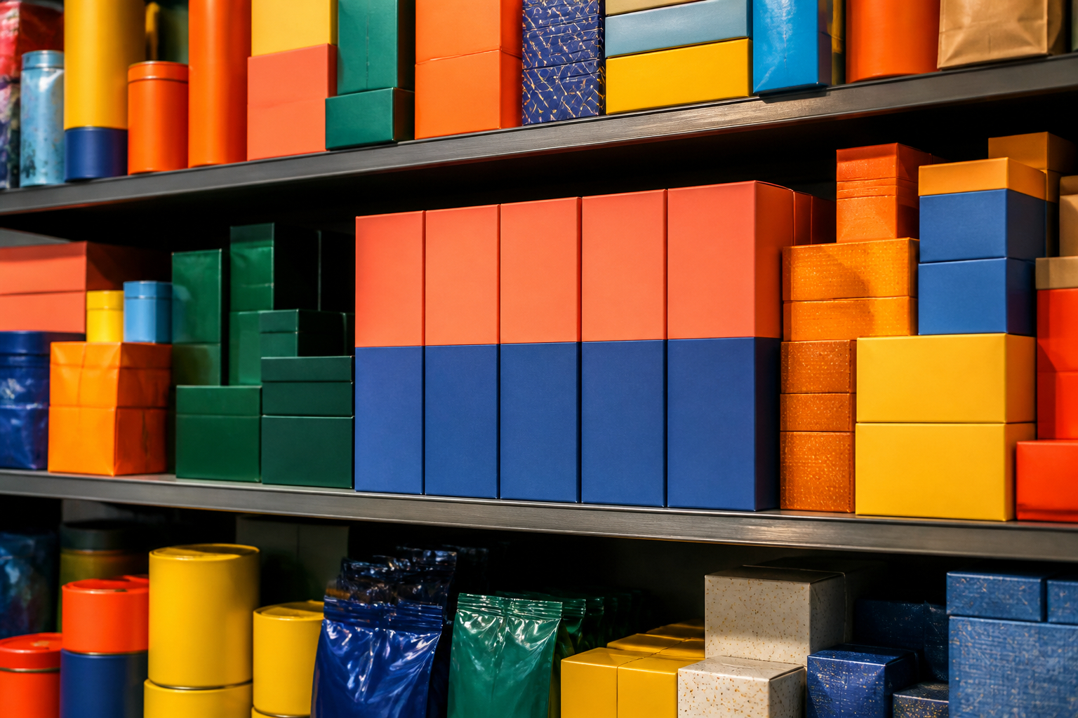 Farben auf Verpackungen im Verkaufsregal