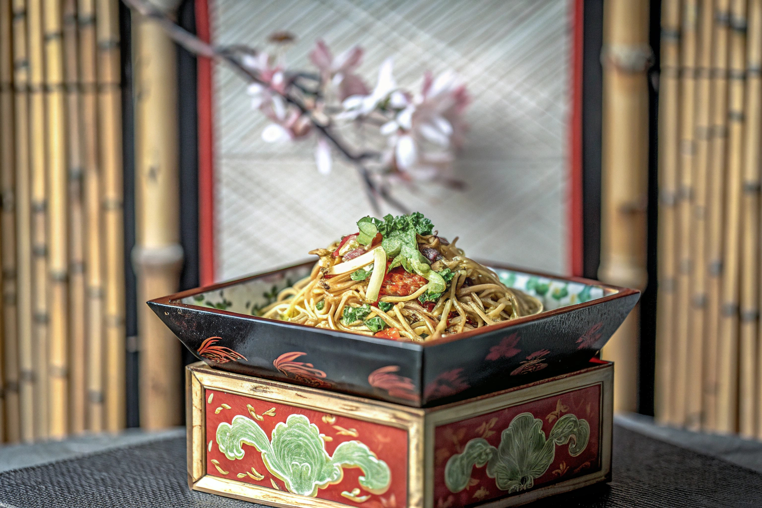 Asiatisches Gericht mit Mie Nudeln