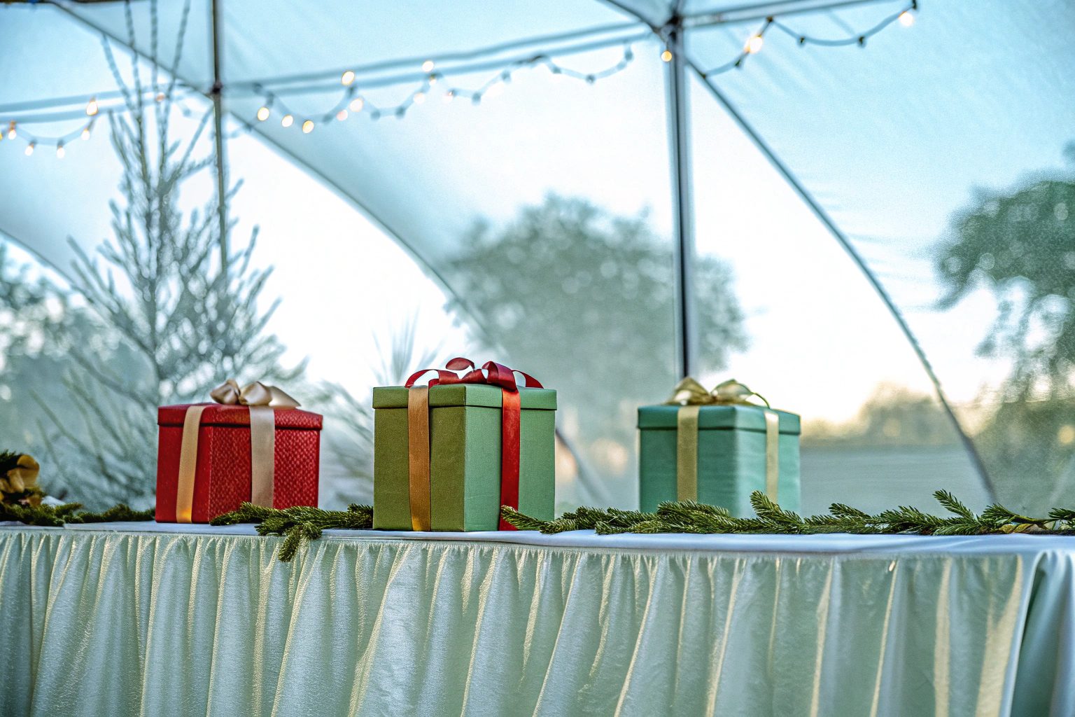 Festlich dekorierte Geschenke mit bunten Ringelbändern