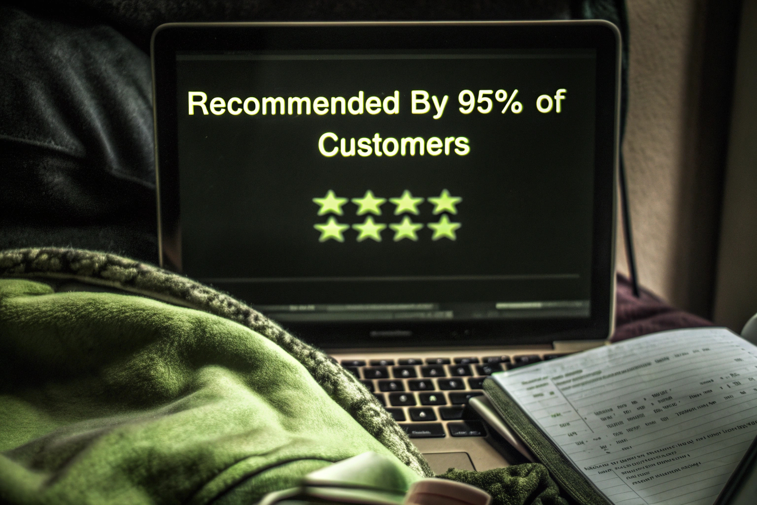 Laptop mit Online-Bewertungsseite