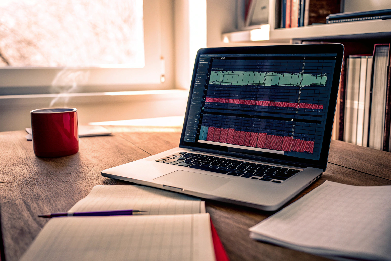 Podcast-Editor auf einem Laptop