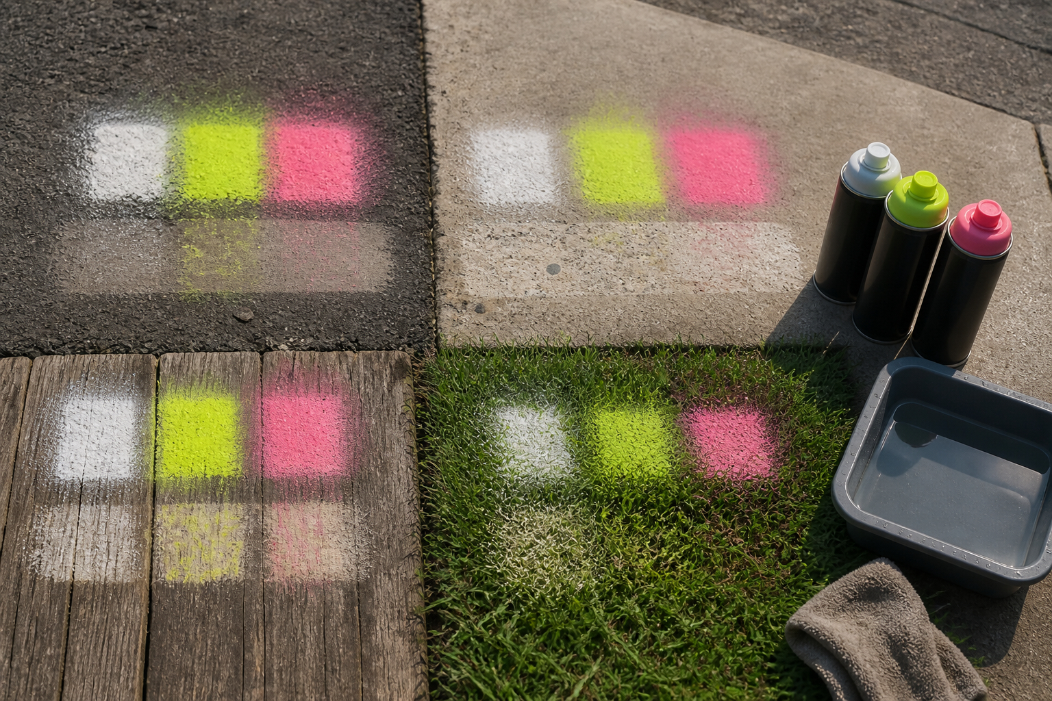 Kreidespray-Test auf verschiedenen Untergründen