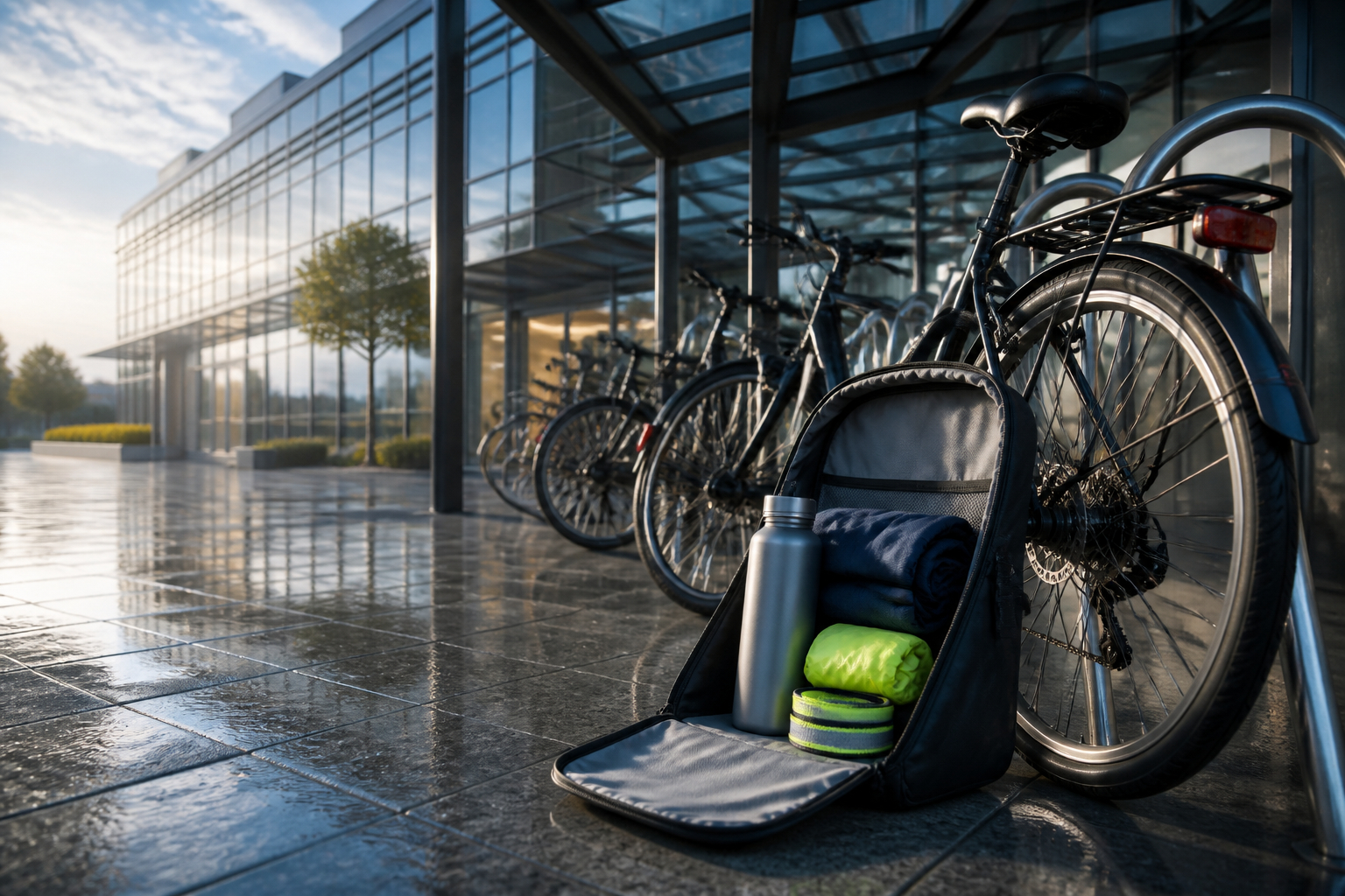 Fahrradstellplätze am Unternehmen mit Zubehör für Fahrradpendler