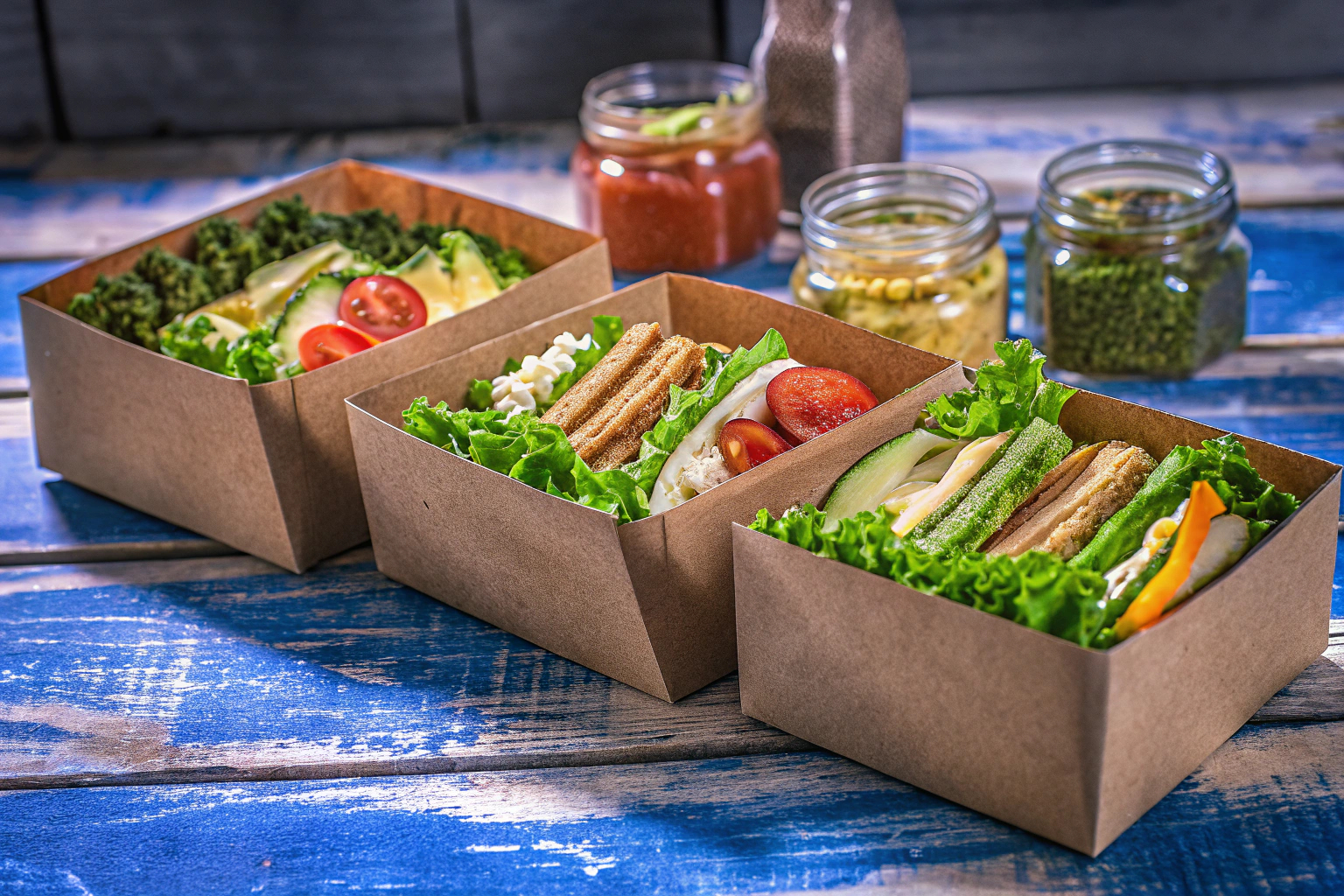 Kraftpapier Lunchboxen mit Sandwiches
