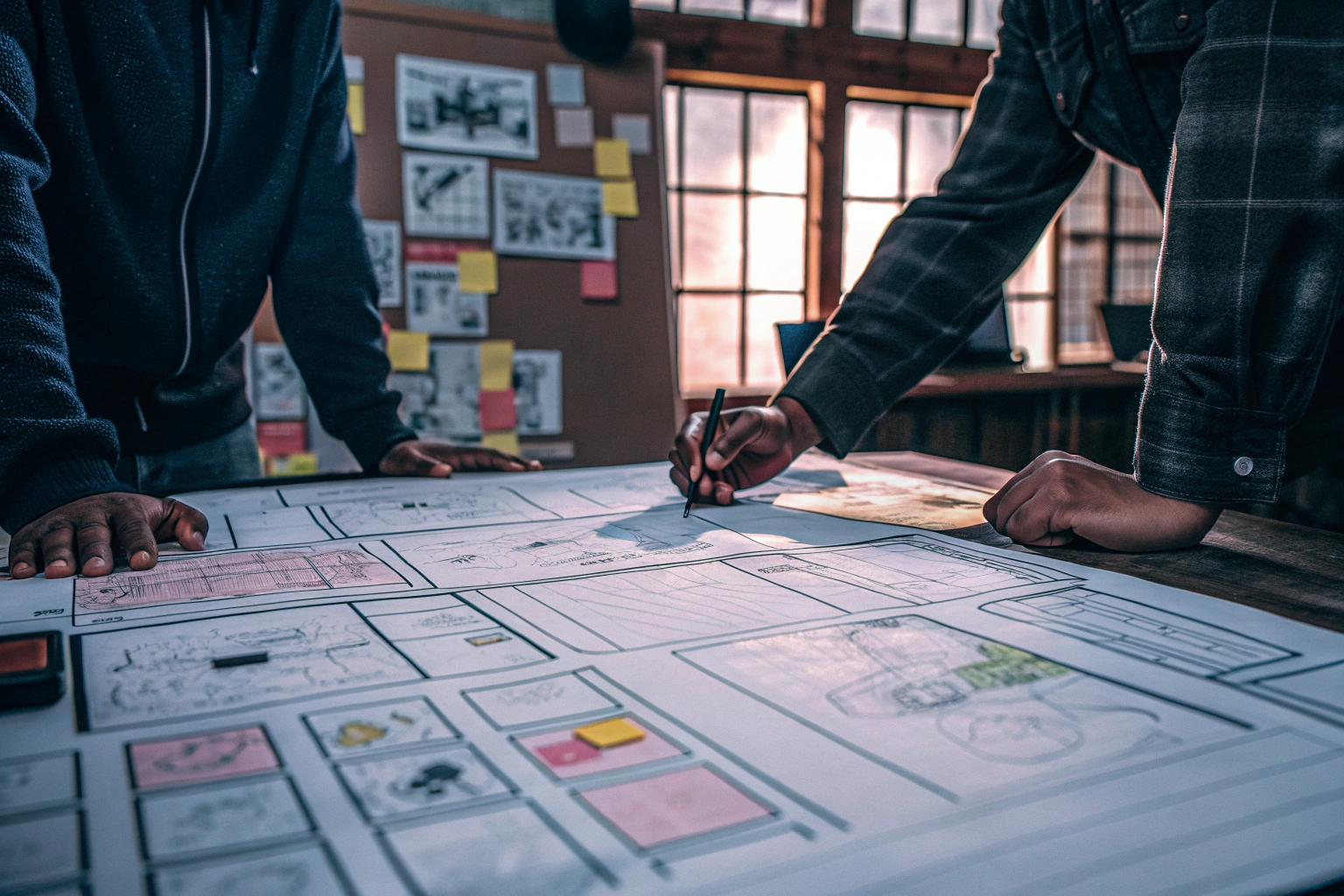 Team von Content-Erstellern beim Storyboarding