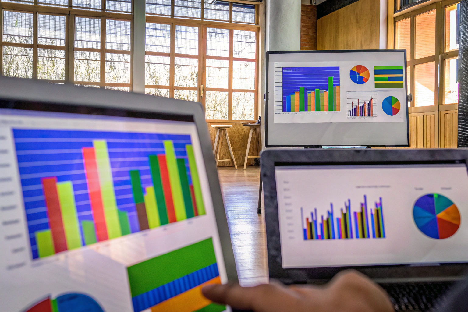 Ein Team von Marketern, das Datenanalyse-Tools nutzt, um eine Marketingstrategie zu entwickeln. Marketer bei der Arbeit mit Datenanalyse-Tools