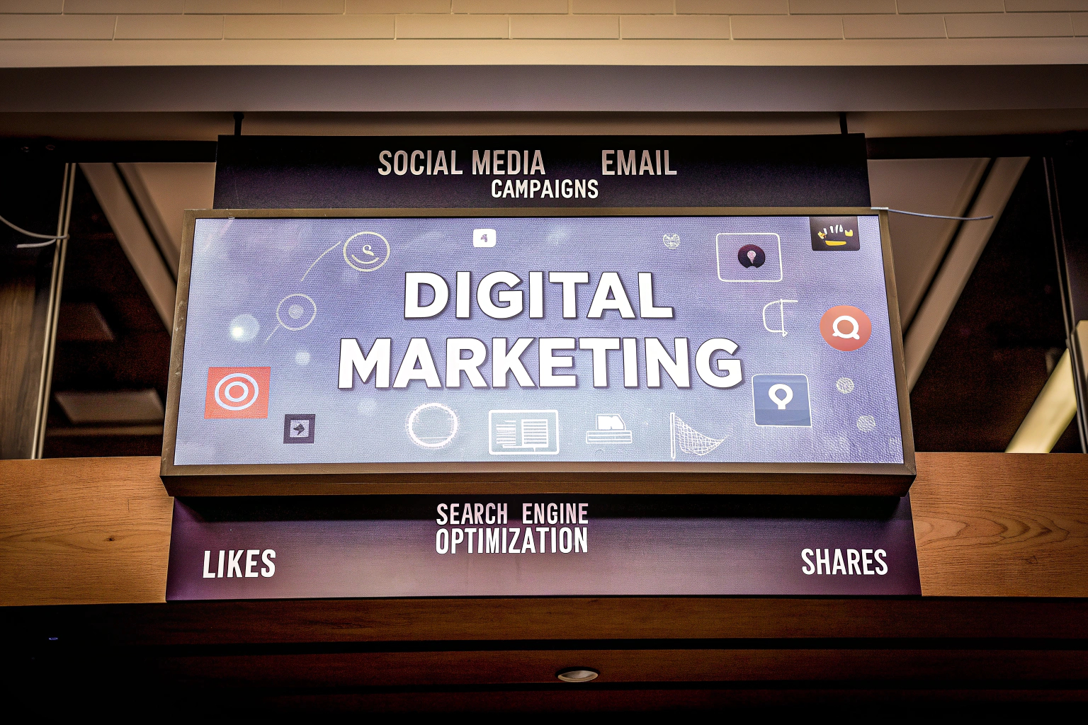 Ein Werbebanner auf einer Website, das verschiedene digitale Marketingstrategien zeigt. Digitales Werbebanner