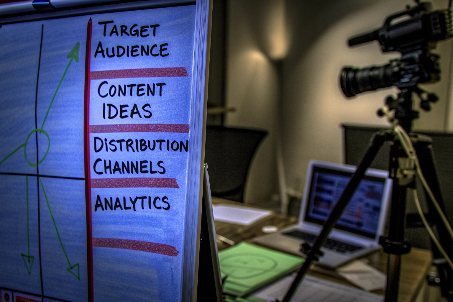 Video-Marketing-Strategie auf einem Whiteboard