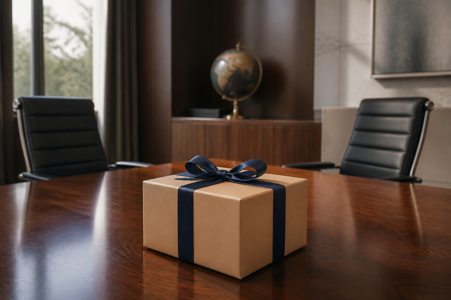 Höfliche Übergabe eines Geschäftsgeschenks an internationale Partnerin