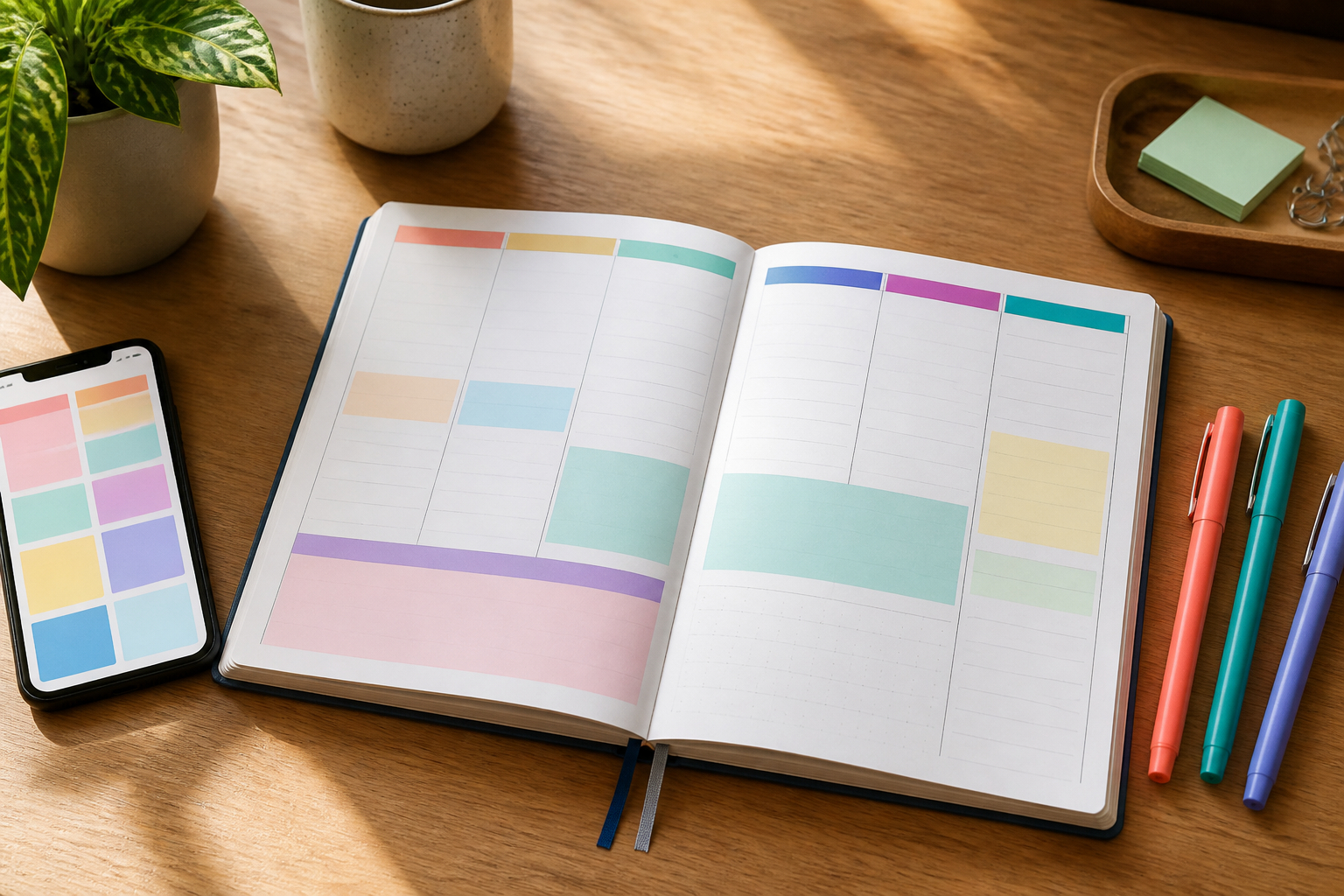 Wochenkalender mit Prioritäten und Notizen als analoges Planungstool
