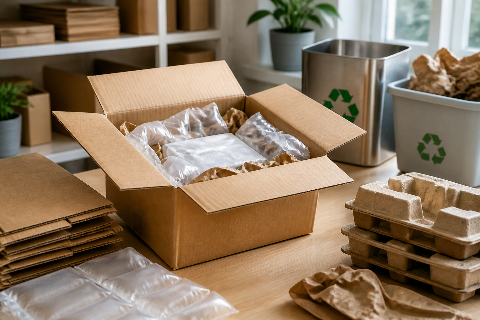 Nachhaltige Versandverpackung mit recycelbarer Luftpolsterfolie