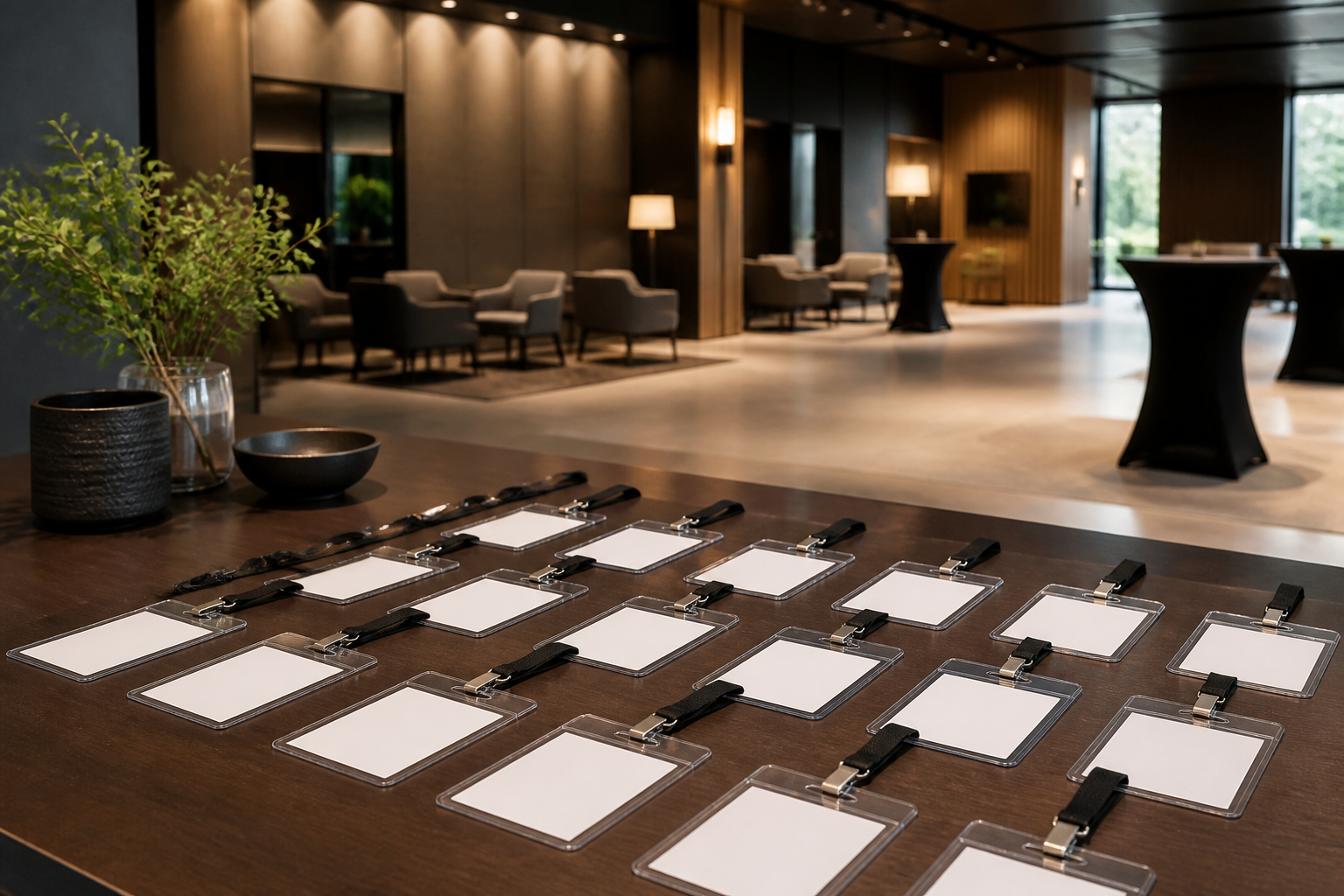 Teilnehmer mit gut lesbaren Namensschildern beim Networking