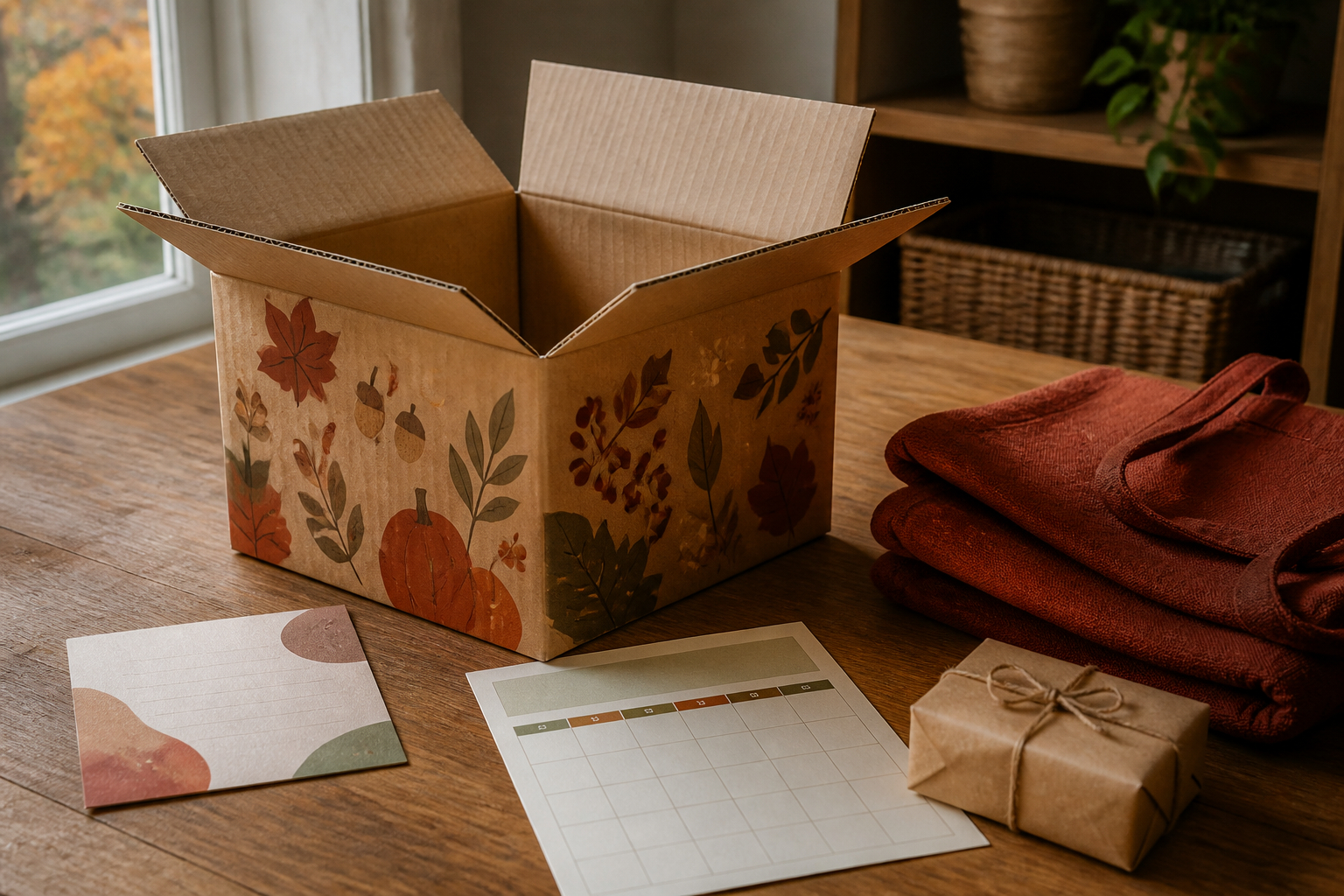 Saisonale Verpackung und Werbemittel für eine Herbstkampagne