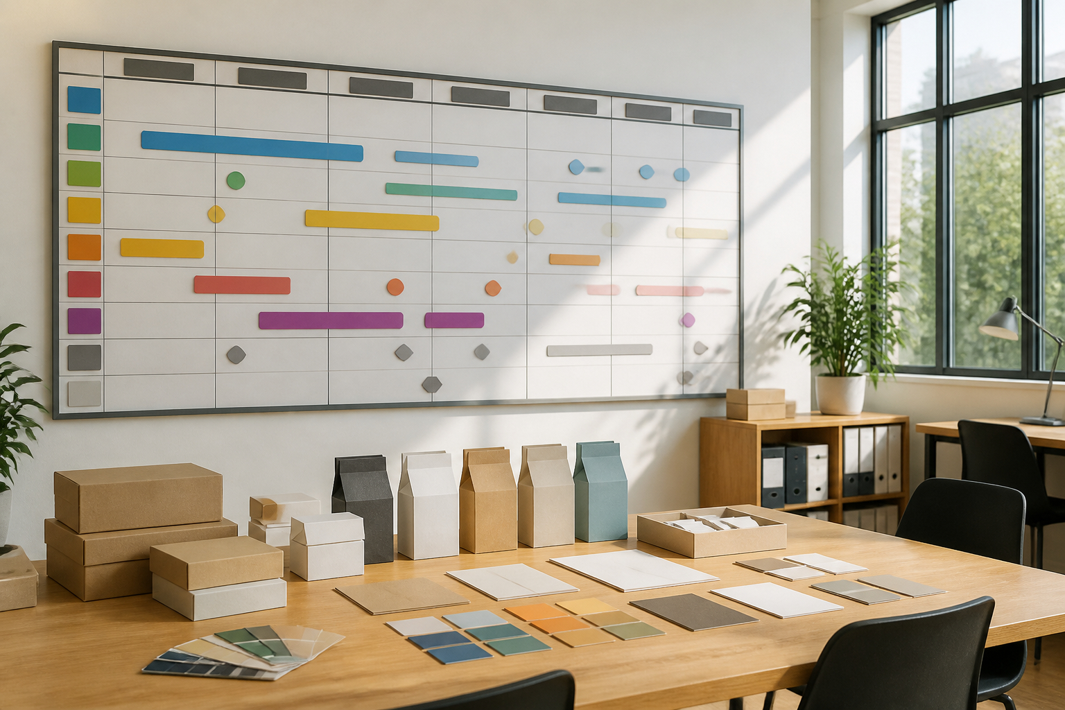 Marketingteam plant Kampagnen und Verpackungsaktionen am Jahresplaner
