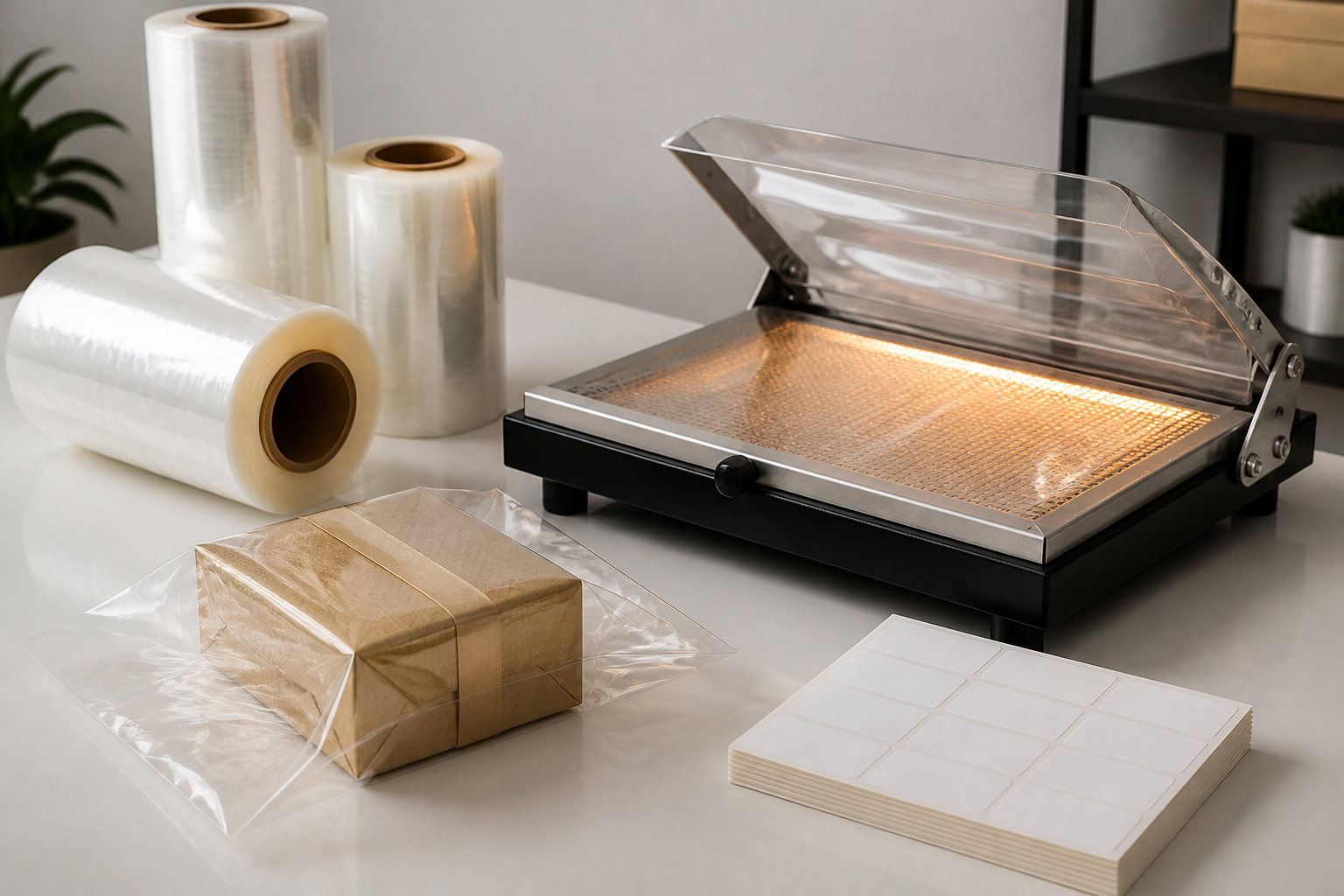 Cellophanieren einer Geschenkbox mit manueller Verpackungsmaschine