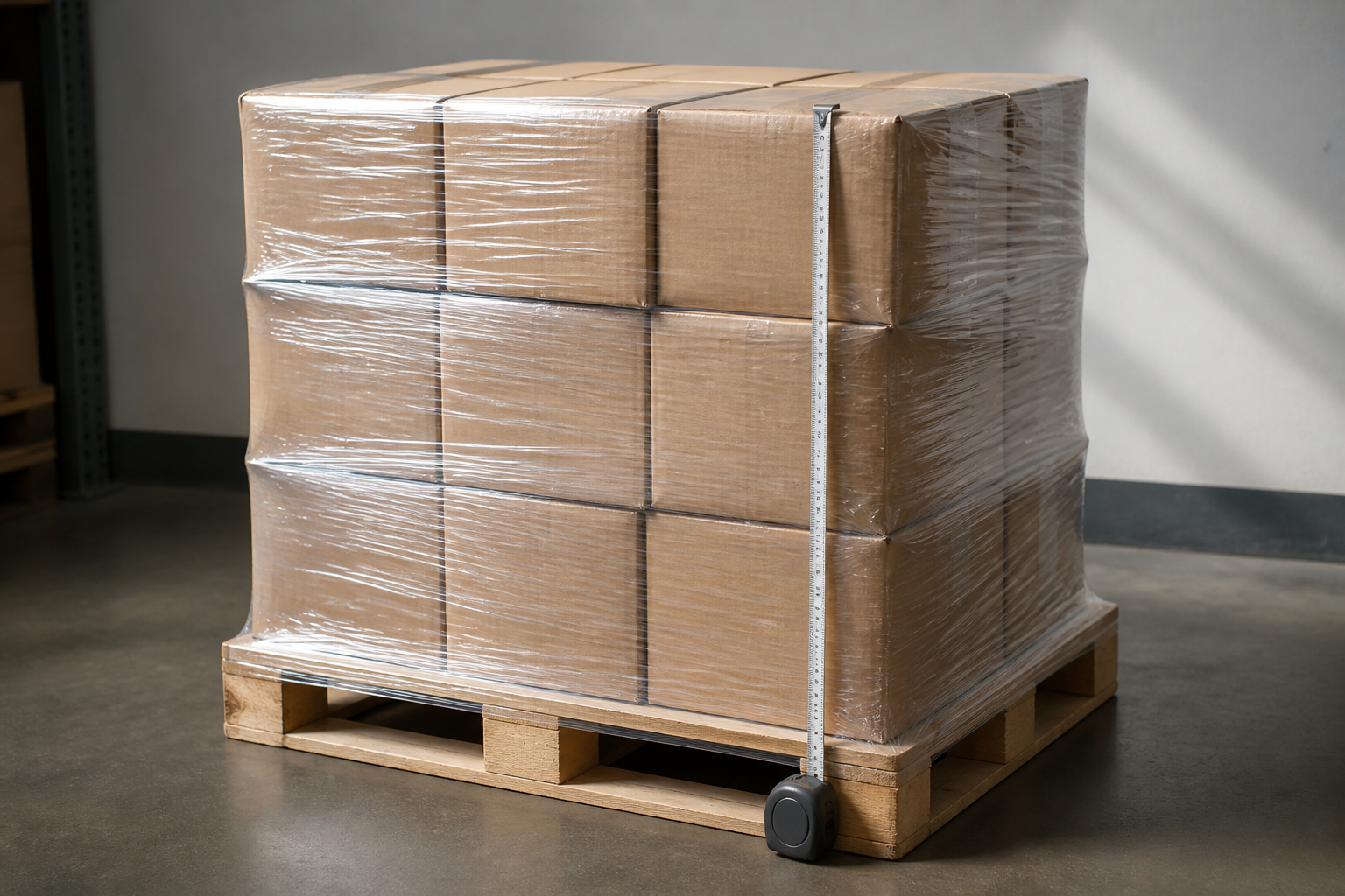 Test einer palettierten Verpackungseinheit mit Stretchfolie