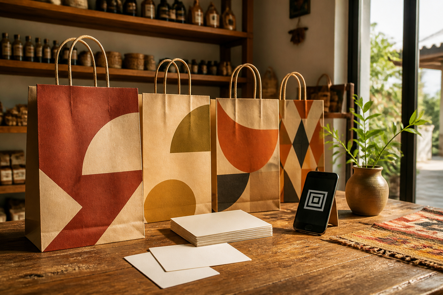 Lokale Marketingkampagne mit Papiertüten und QR-Code