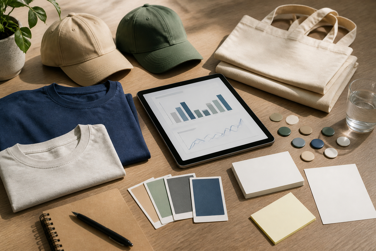 Marketing-Team plant und misst eine Community-Merchandise-Kampagne