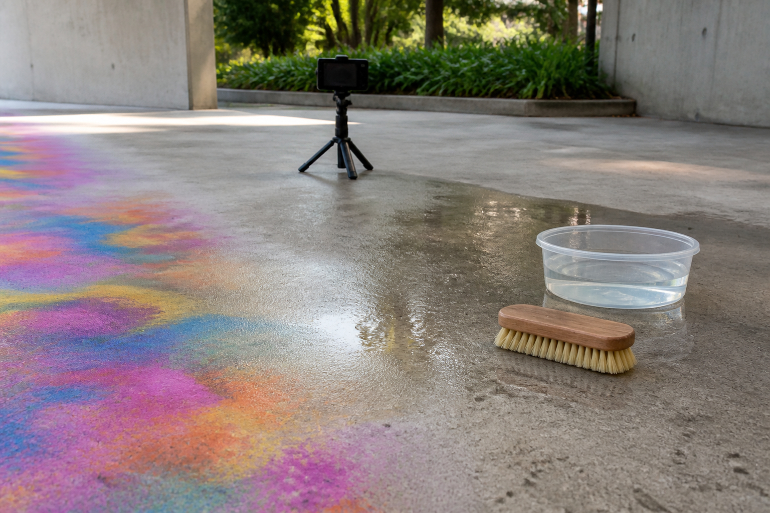 Entfernung von temporärem Kreidespray nach einer Marketingaktion