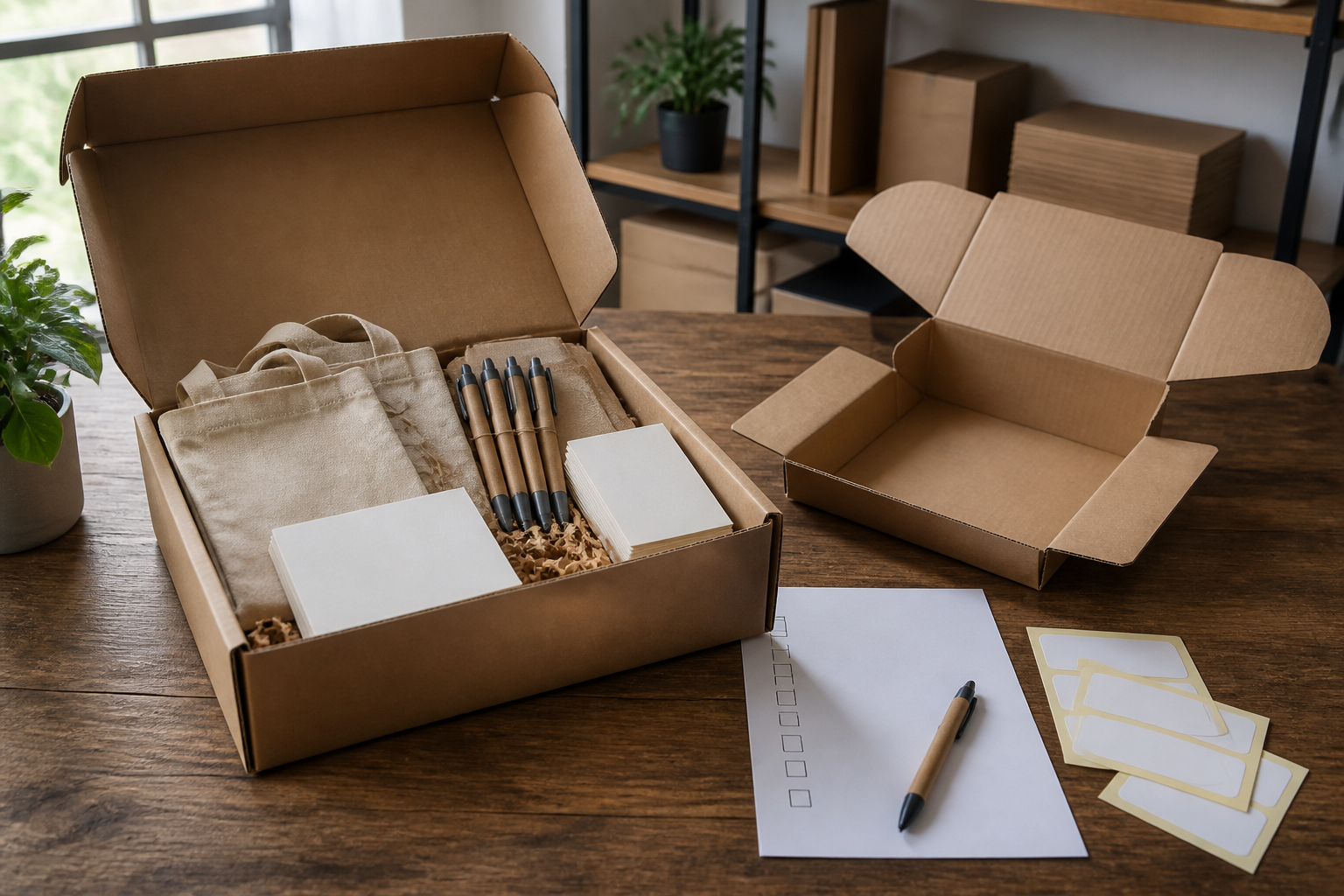 Werbemittel für eine Veranstaltung in einer Lagerbox vorbereiten