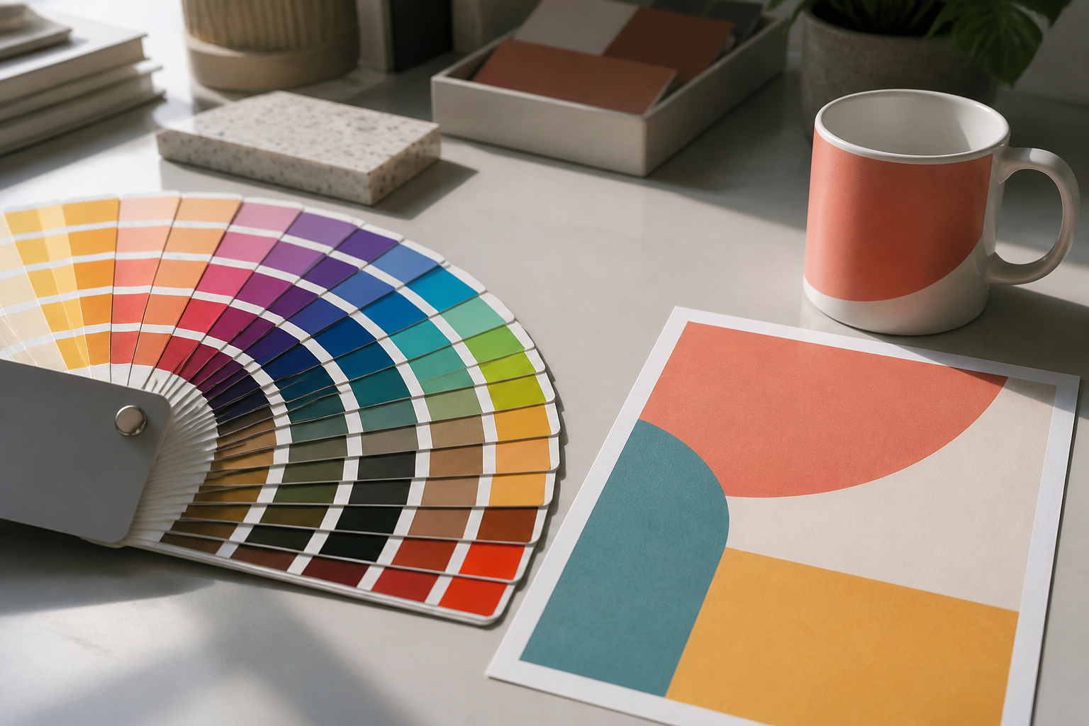 Corporate Design Farbabstimmung mit Farbfächer und Werbemitteln