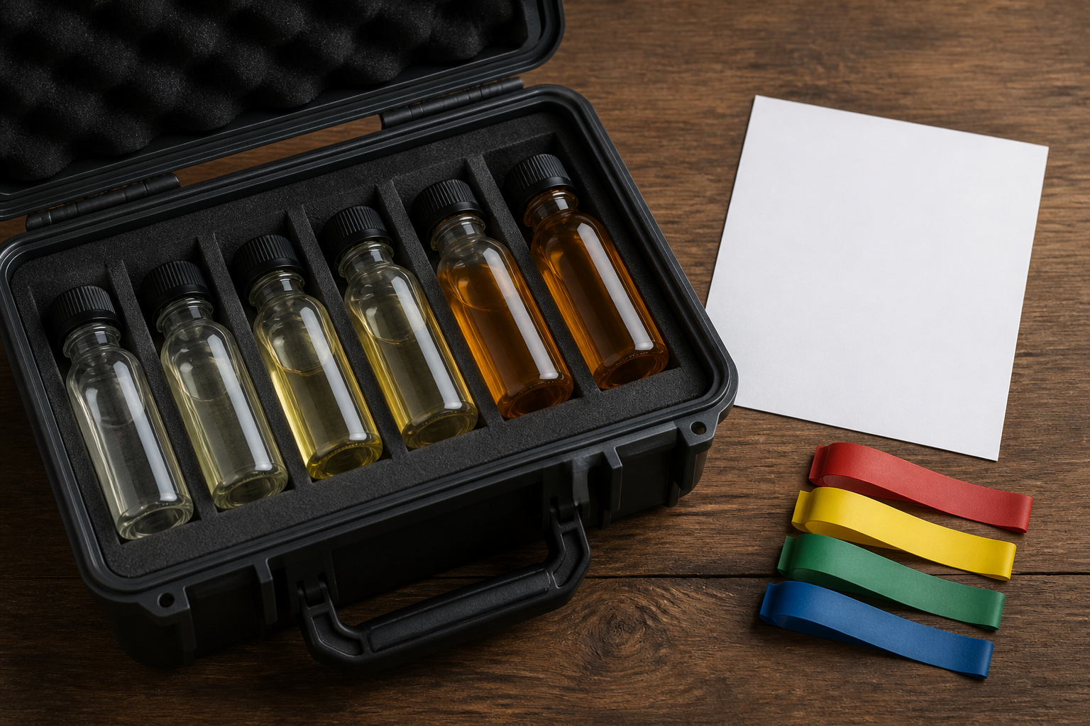 Sicher verpackte technische Flüssigkeitsproben in einer Transportbox