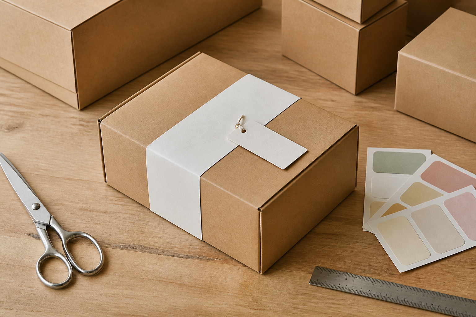 Neutrale Kartons mit Papierbanderolen für kleine Produktserien
