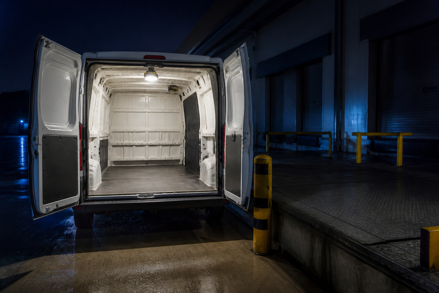 Helle Arbeitslampe bei Fahrzeugkontrolle in der Logistik