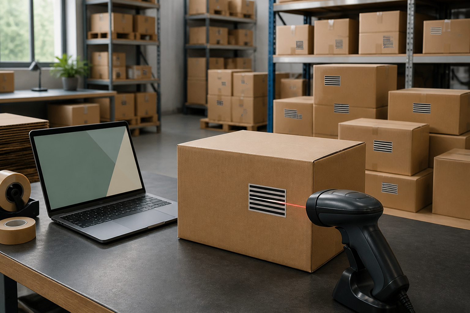 Barcode-Scanner bei der Inventur von EAN-Etiketten im Lager