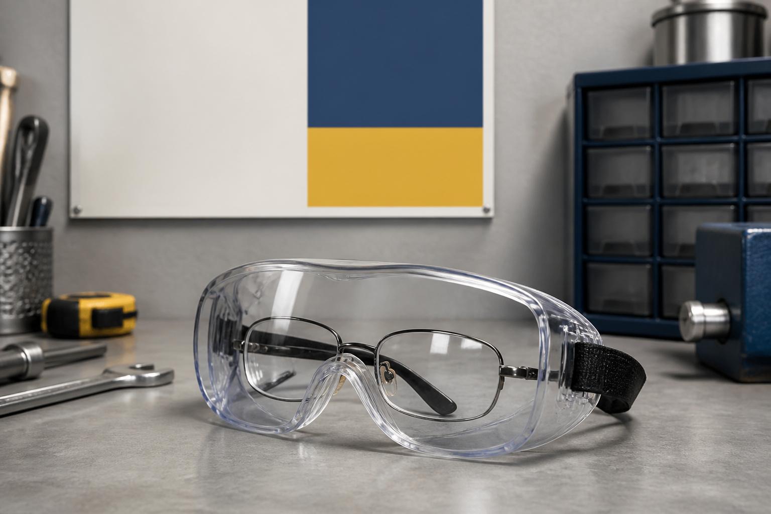 Schutzbrille über Korrektionsbrille am Arbeitsplatz
