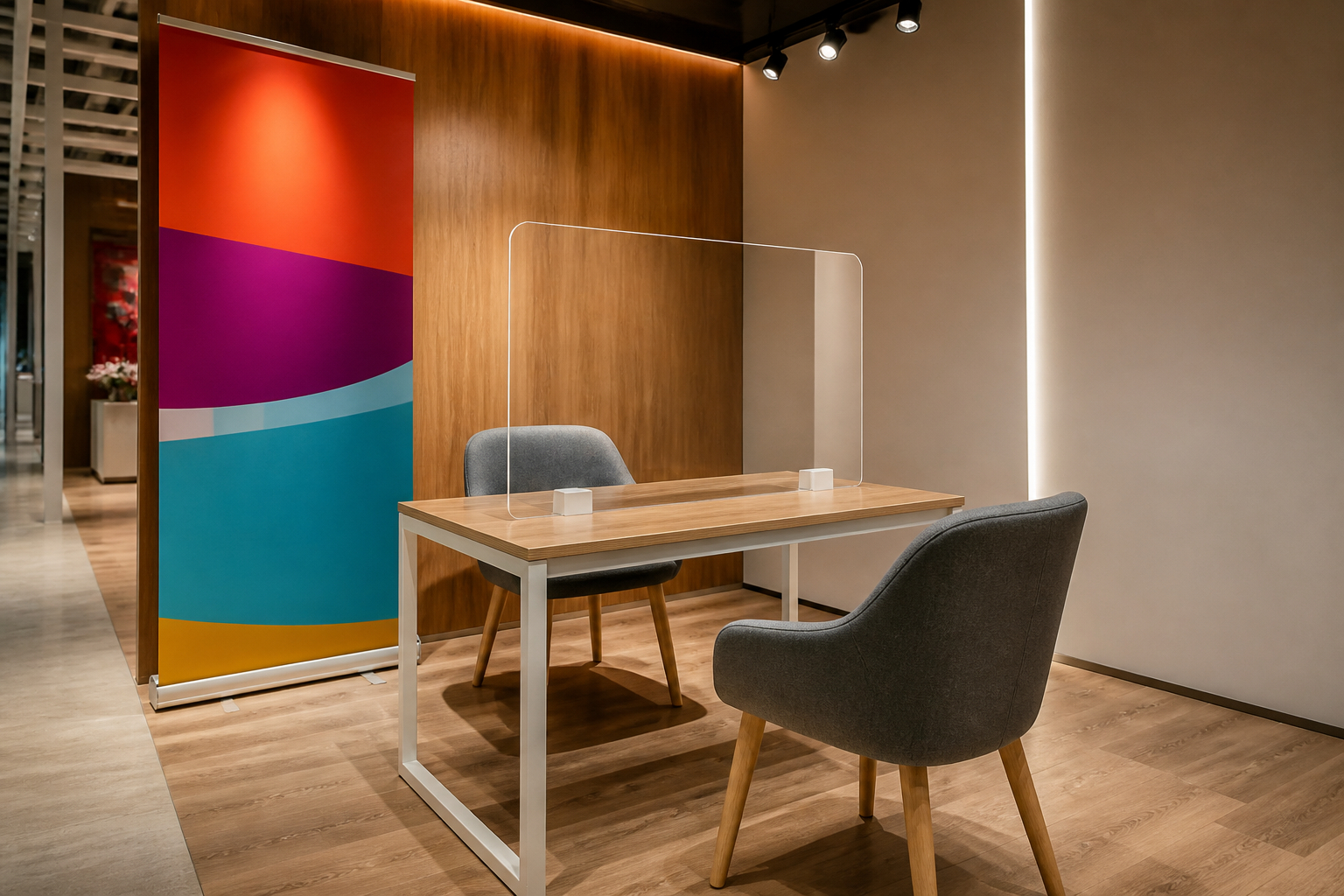 Transparente mobile Hygienetrennung im Pop-up-Store