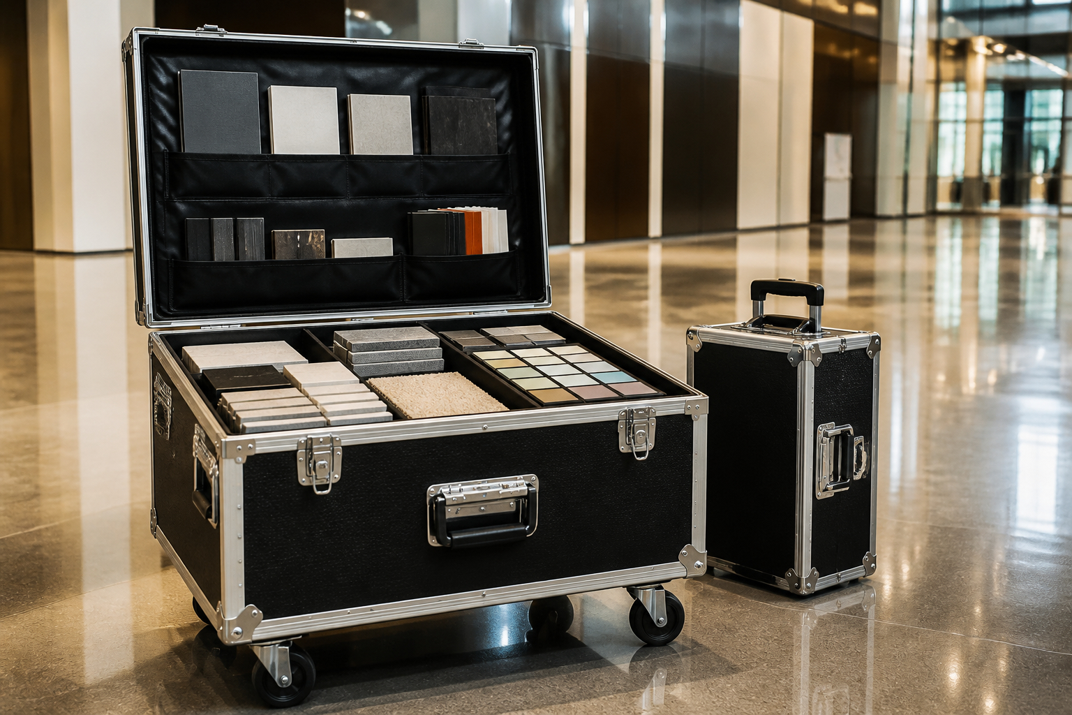 Rollbarer Musterkoffer für Außendienst und Messe