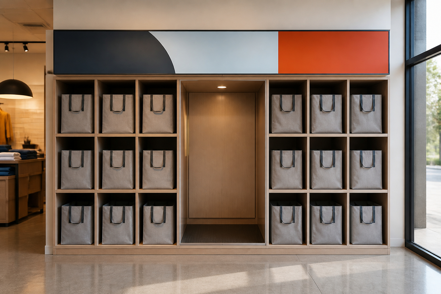 Professionelle Click-and-Collect-Abholstation mit Abholtaschen