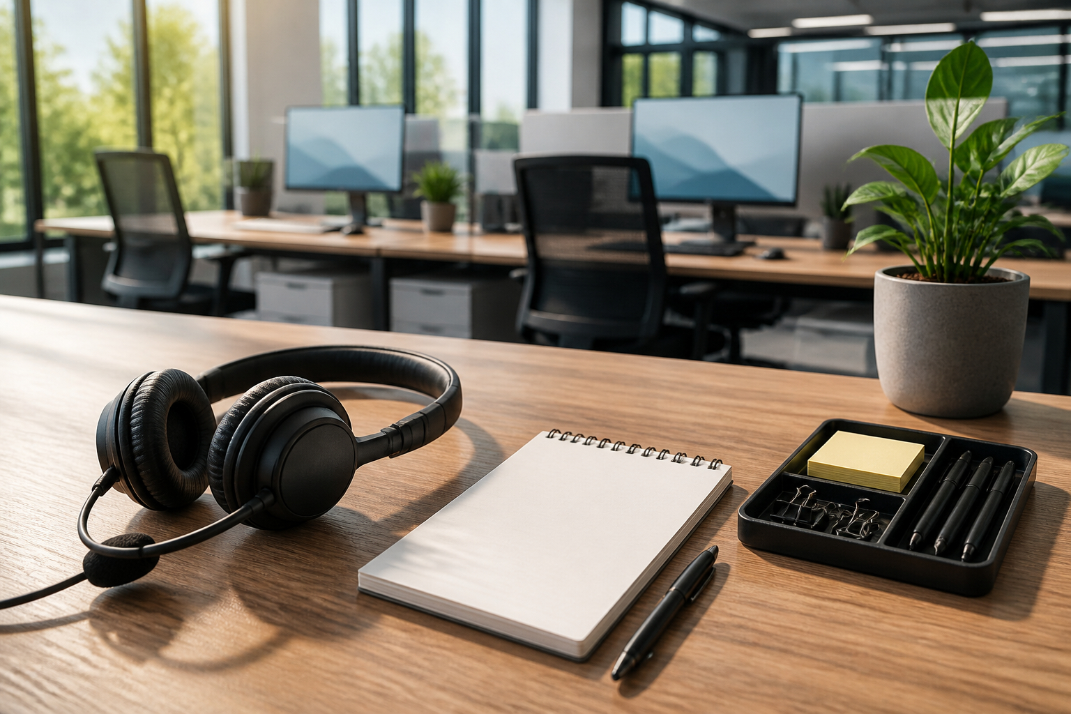 Kundenservice-Team mit Business-Headsets im modernen Büro