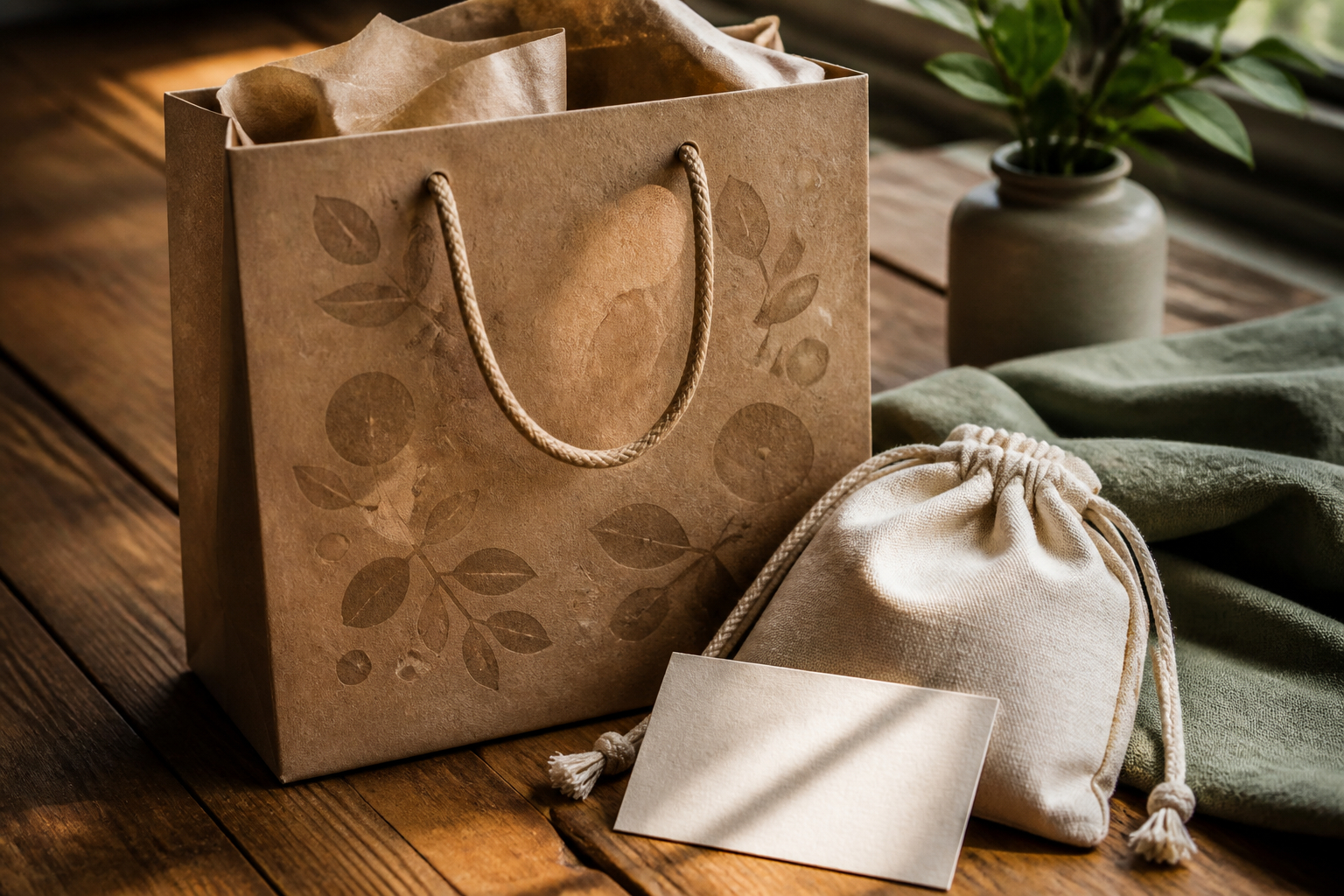 Personalisierte nachhaltige Geschenkverpackung aus Papier und Baumwolle