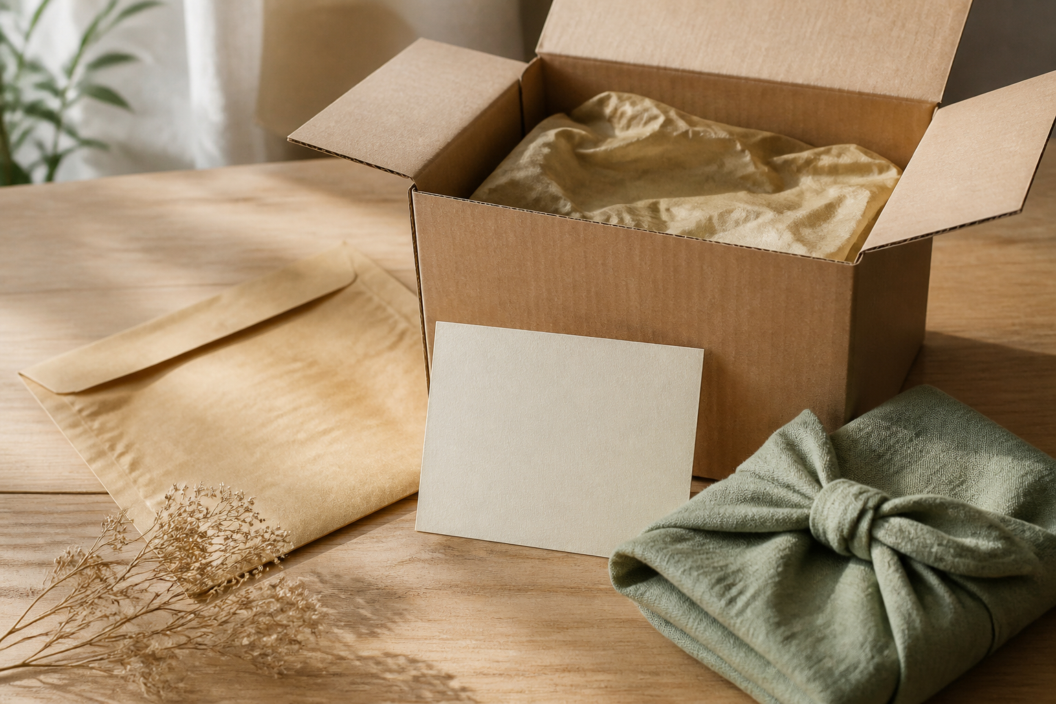 Nachhaltige Verpackungsbeilage mit Dankeskarte aus Recyclingpapier