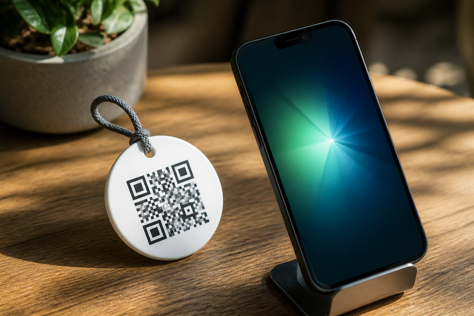 QR-Code auf einem Werbegeschenk wird mit dem Smartphone gescannt